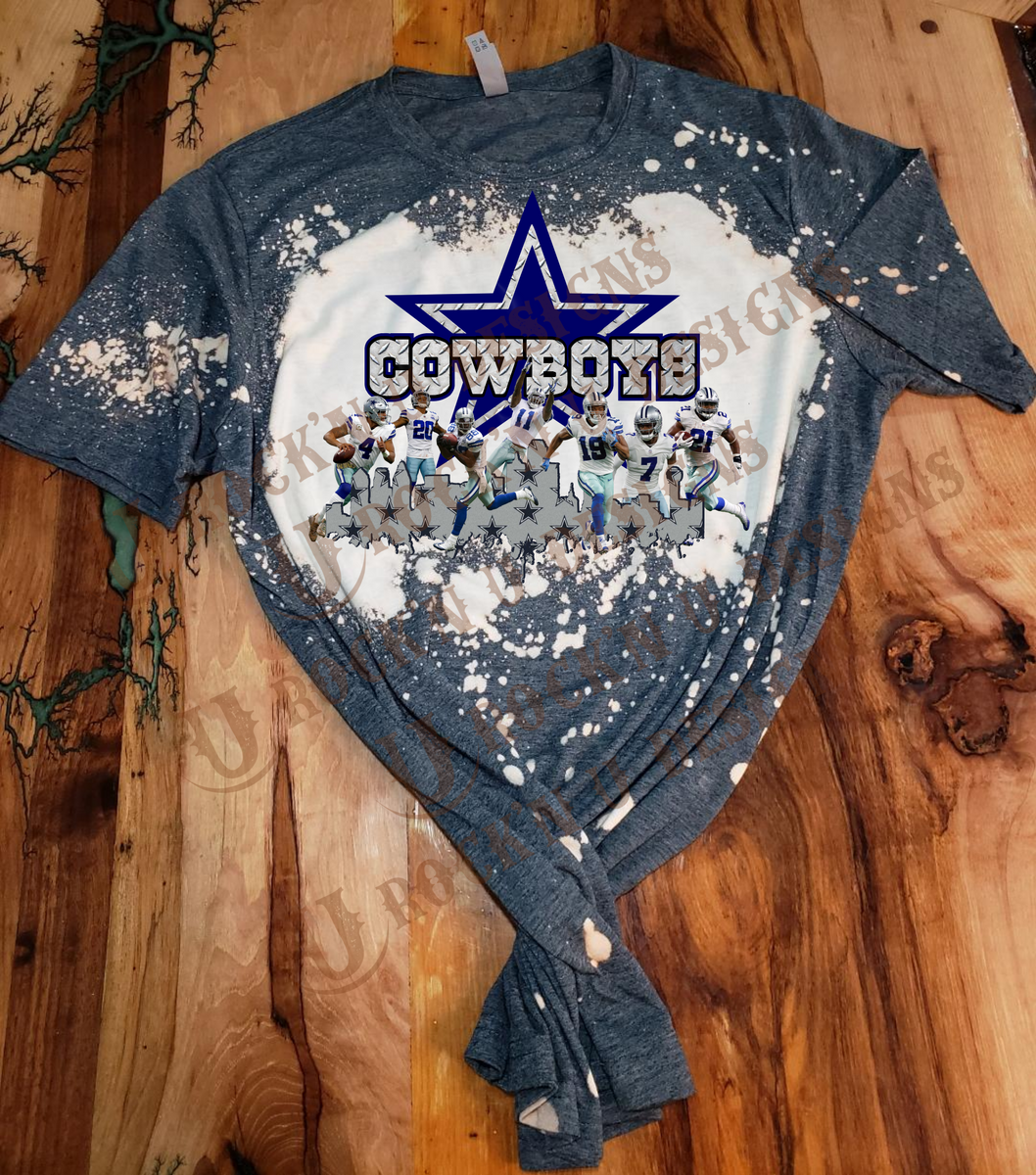 Rock'n U Designs Unisex Dallas Cowboys - Skyline Custom Bleached T-Shirt Small / Athletic Grey