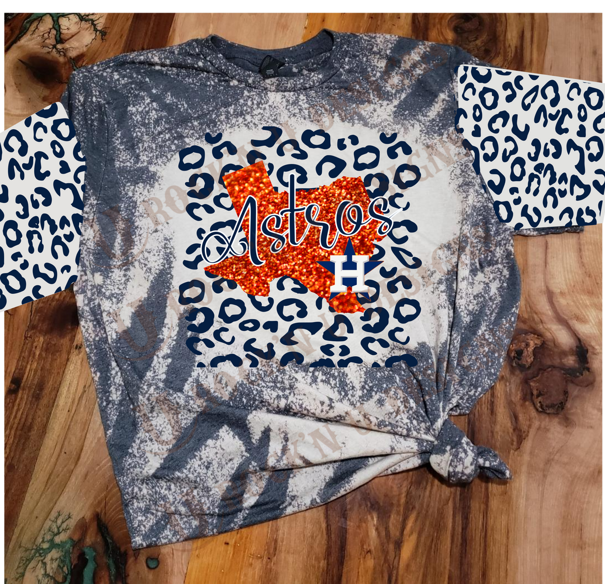 Fashion Custom Graphic Design T-Shirt  Astros with Leopard sleeves –  Rock'n U Designs