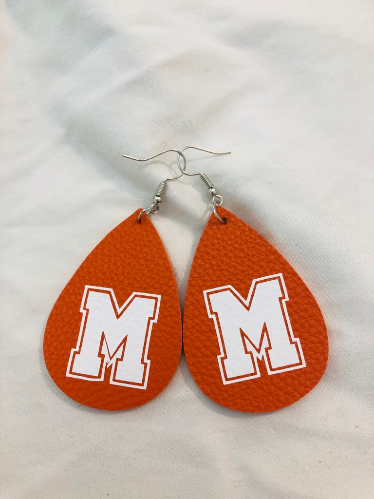 Custom Faux Leather Mascot Earrings "MINEOLA PRIDE"