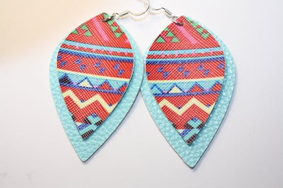 Custom Faux Leather Aztec Print Earrings 