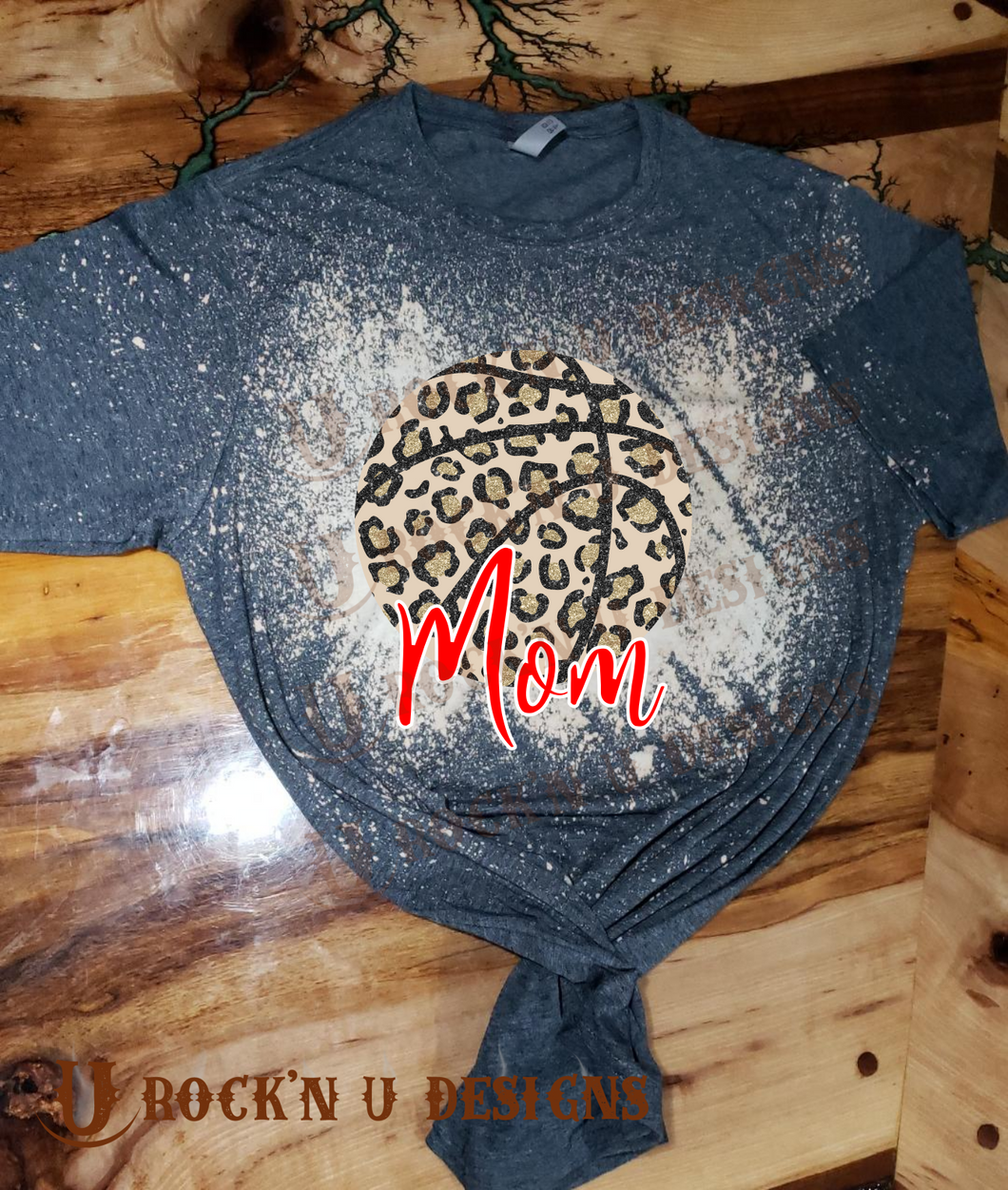 Basketball Mom Leopard Custom Bleached Graphic T-shirt Personalized Team Spirit