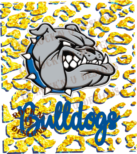 Bulldog Mascot Blue and Gold Customize Sublimation Transfer By Rock'n U Designs