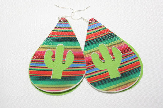 Faux Leather Fashion Earrings "Cacti" Serape