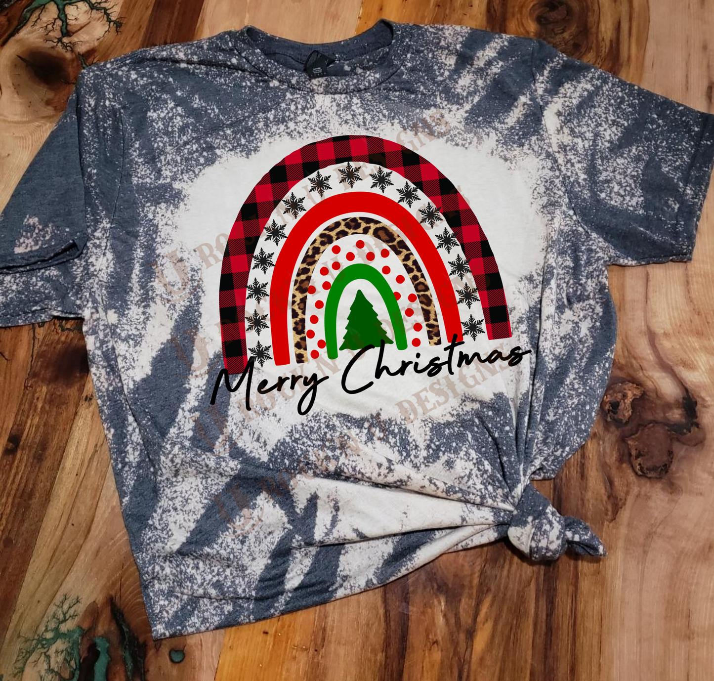 Christmas rainbow custom bleached unisex shirt