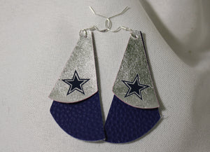 Go Cowboys Faux Leather Silver and Blue Earrings