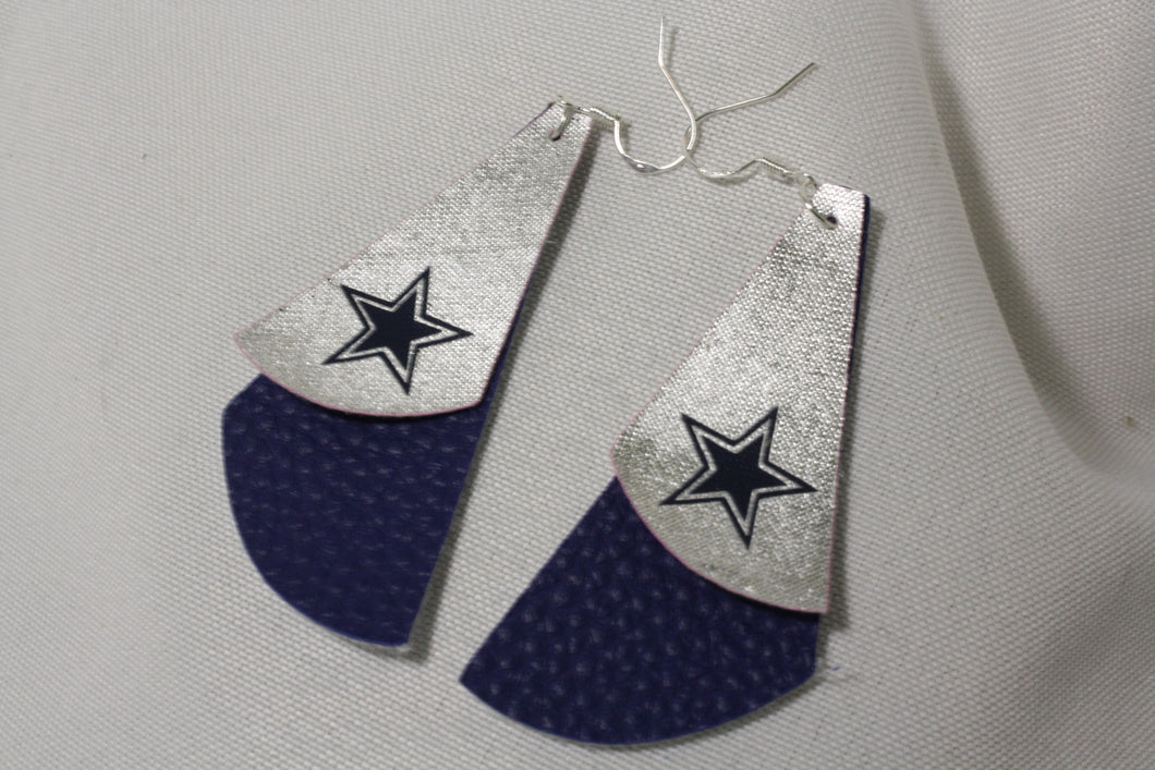 Go Cowboys Faux Leather Silver and Blue Earrings