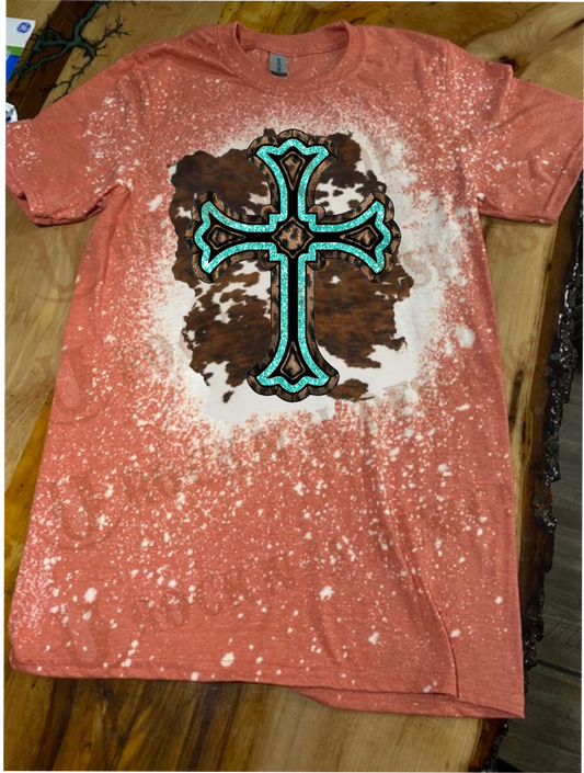 Cowhide Turquoise Cross Custom Design T-shirt