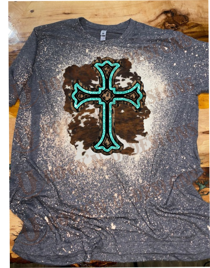 Cowhide Turquoise Cross Custom Design T-shirt