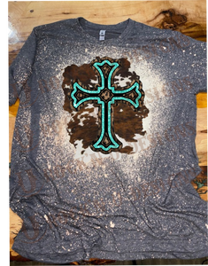 Cowhide Turquoise Cross Custom Design T-shirt