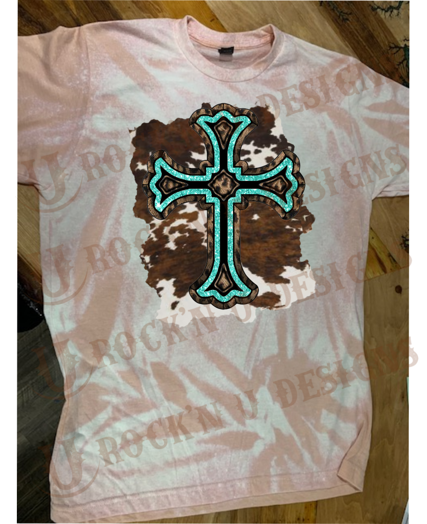 Cowhide Turquoise Cross Custom Design T-shirt