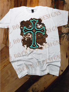 Cowhide Turquoise Cross Custom Design T-shirt