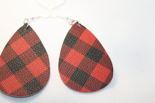 Faux Leather Fashion Buffalo Plaid "Cozy Creek" Earrings