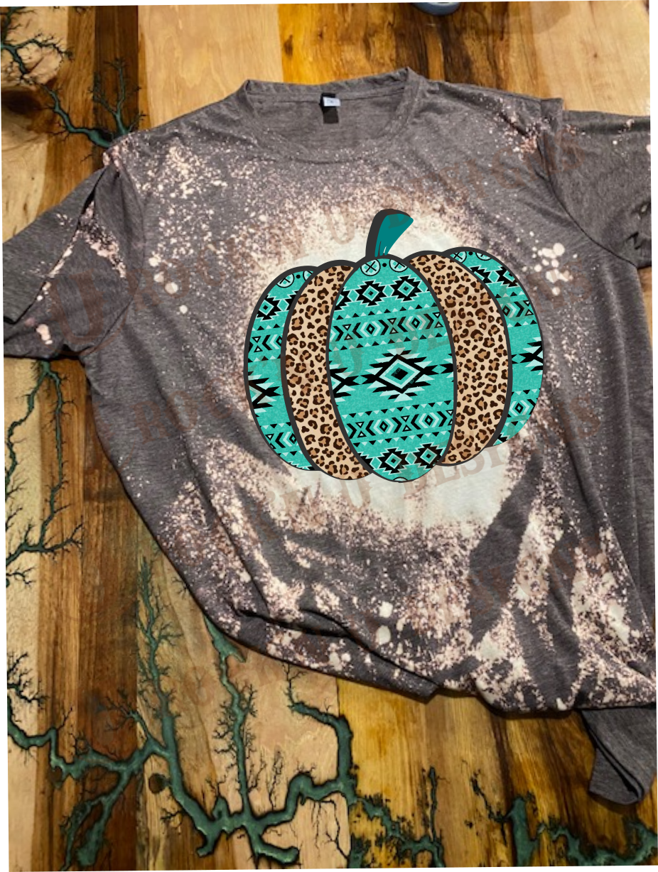 Aztec Leopard Pumpkin Custom Design Bleached T-Shirt