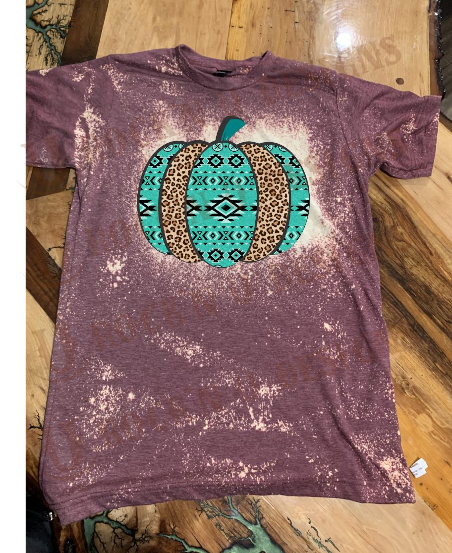 Aztec Leopard Pumpkin Custom Design Bleached T-Shirt