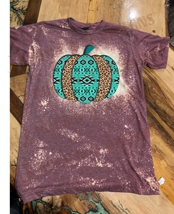 Aztec Leopard Pumpkin Custom Design Bleached T-Shirt