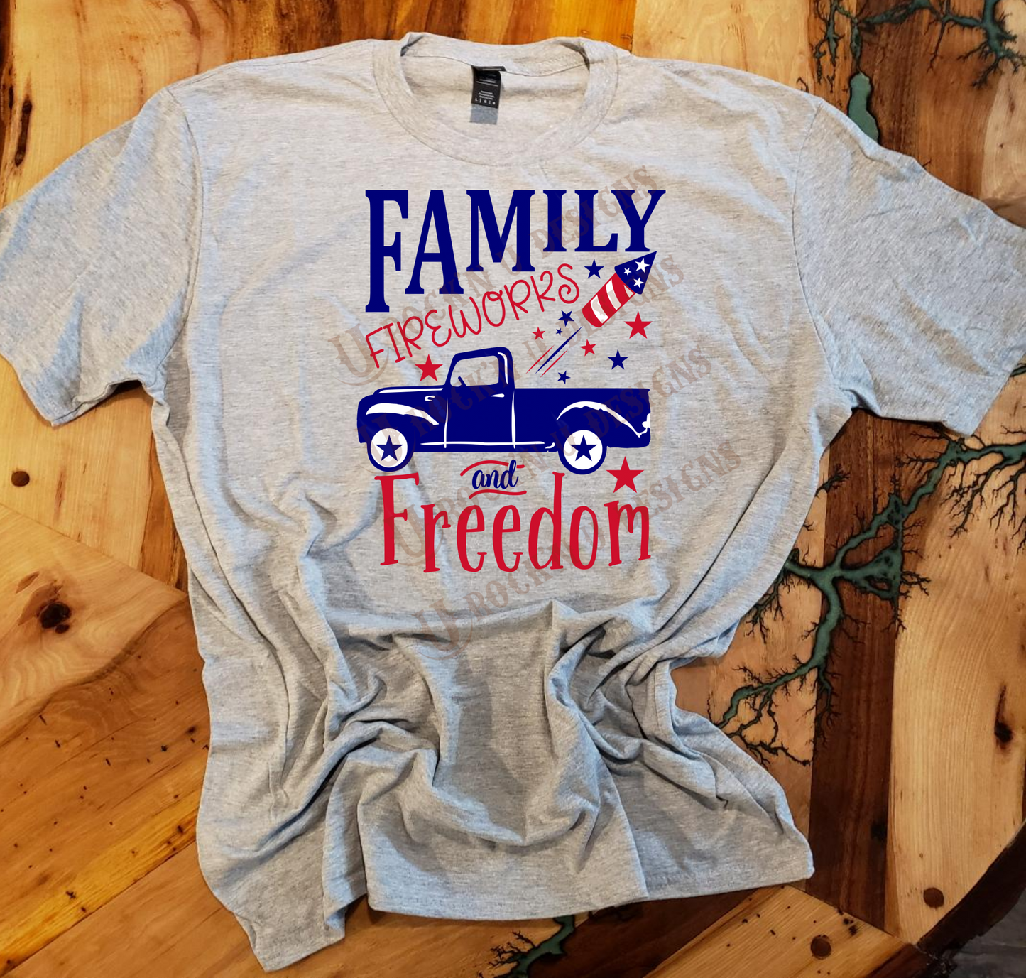 Family, Fireworks and Freedom Custom Unisex Bleached T-shirt