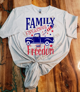 Family, Fireworks and Freedom Custom Unisex Bleached T-shirt