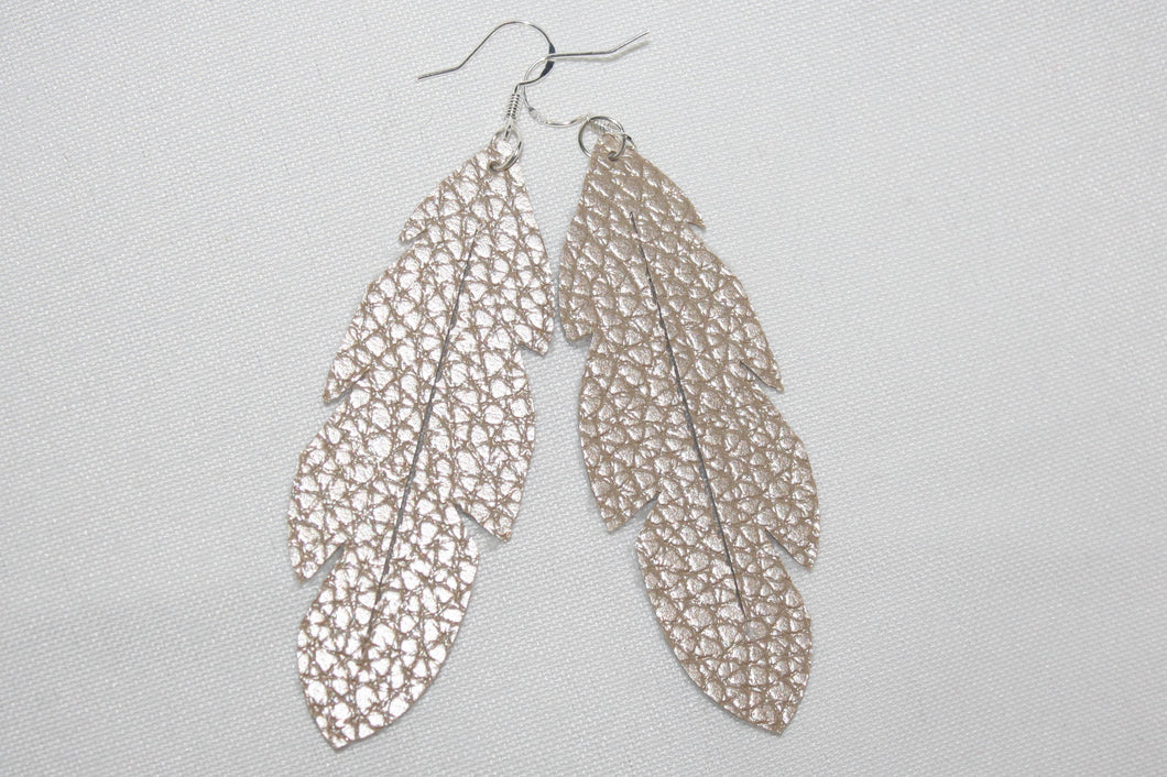 Free Fall Champagne Feather/Leaf Faux Leather Earrings