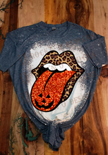Load image into Gallery viewer, Rock&#39;n Roll glitter Pumpkin Mouth Custom Design Bleached T-Shirt