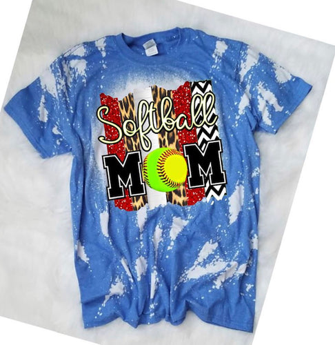 Softball Mom Personalized Custom Bleached Graphic T-shirt