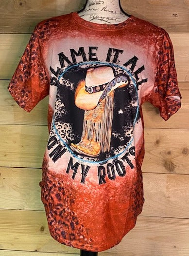 Blame It All On My Roots Leopard Faux Bleached All over Design 95% Poly T-shirt