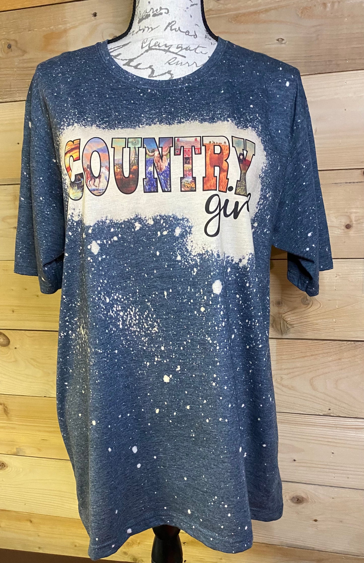 Country Girl Custom Design Bleached T-Shirt