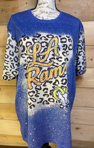 LA Rams Leopard with sleeves Custom Bleached T-Shirt