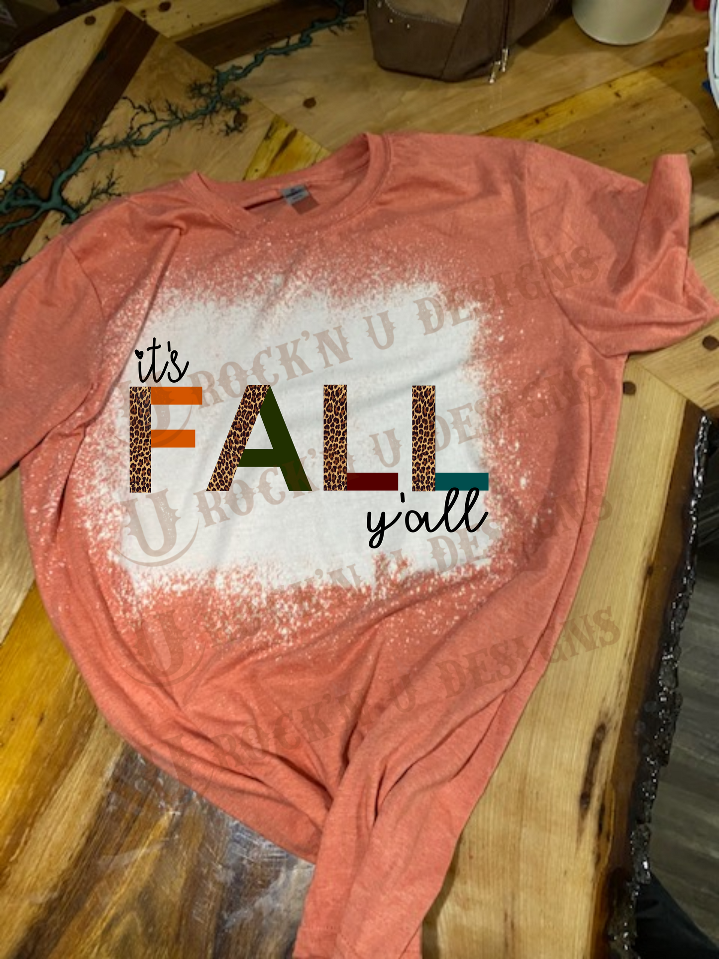 It's Fall Y'all Leopard Custom Design Bleached Unisex T-Shirt