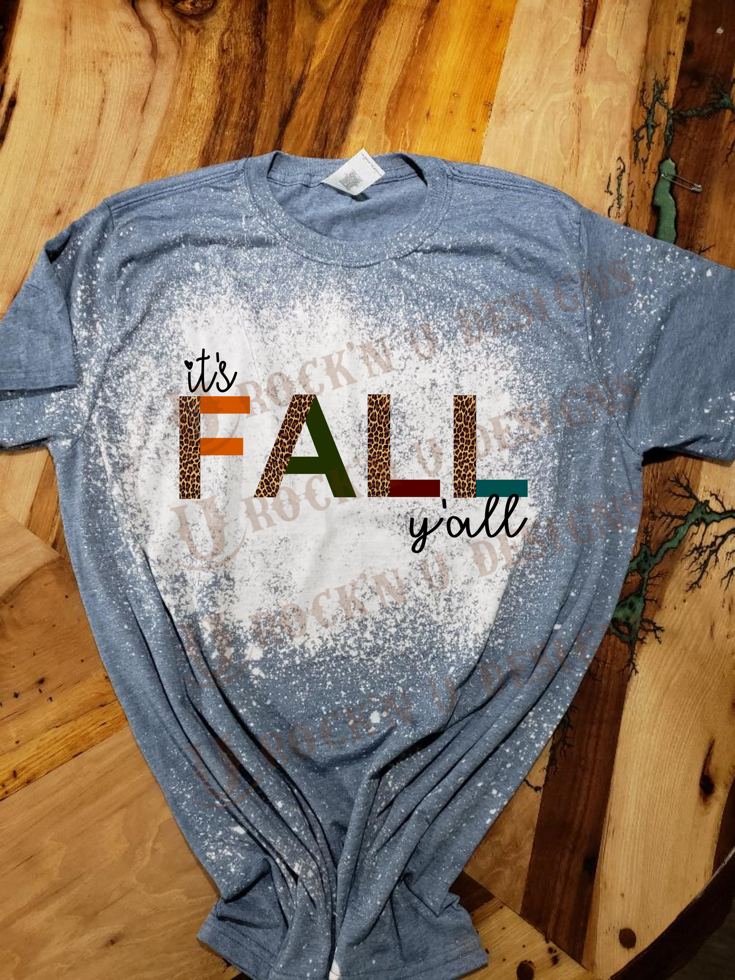 It's Fall Y'all Leopard Custom Design Bleached Unisex T-Shirt