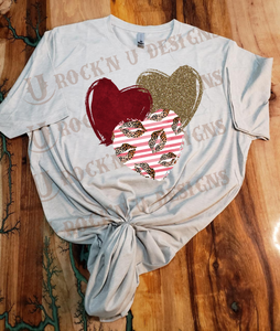 Fashion Custom Graphic Design T-Shirt " KISSING HEARTS " Valentine, Love, Leopard