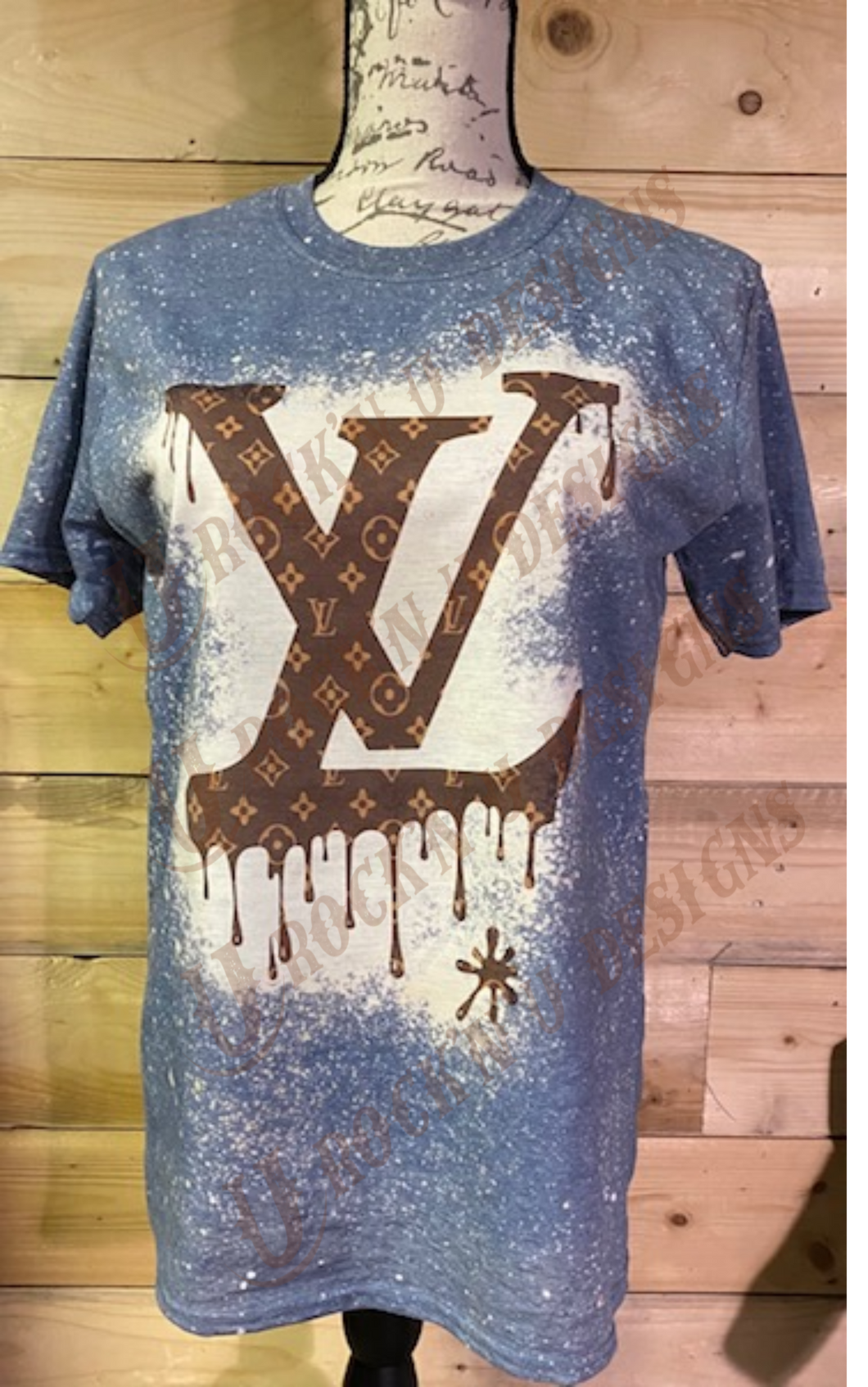 Rock'n U Designs LV Drip Custom Bleached Graphic T-Shirt S / Indigo