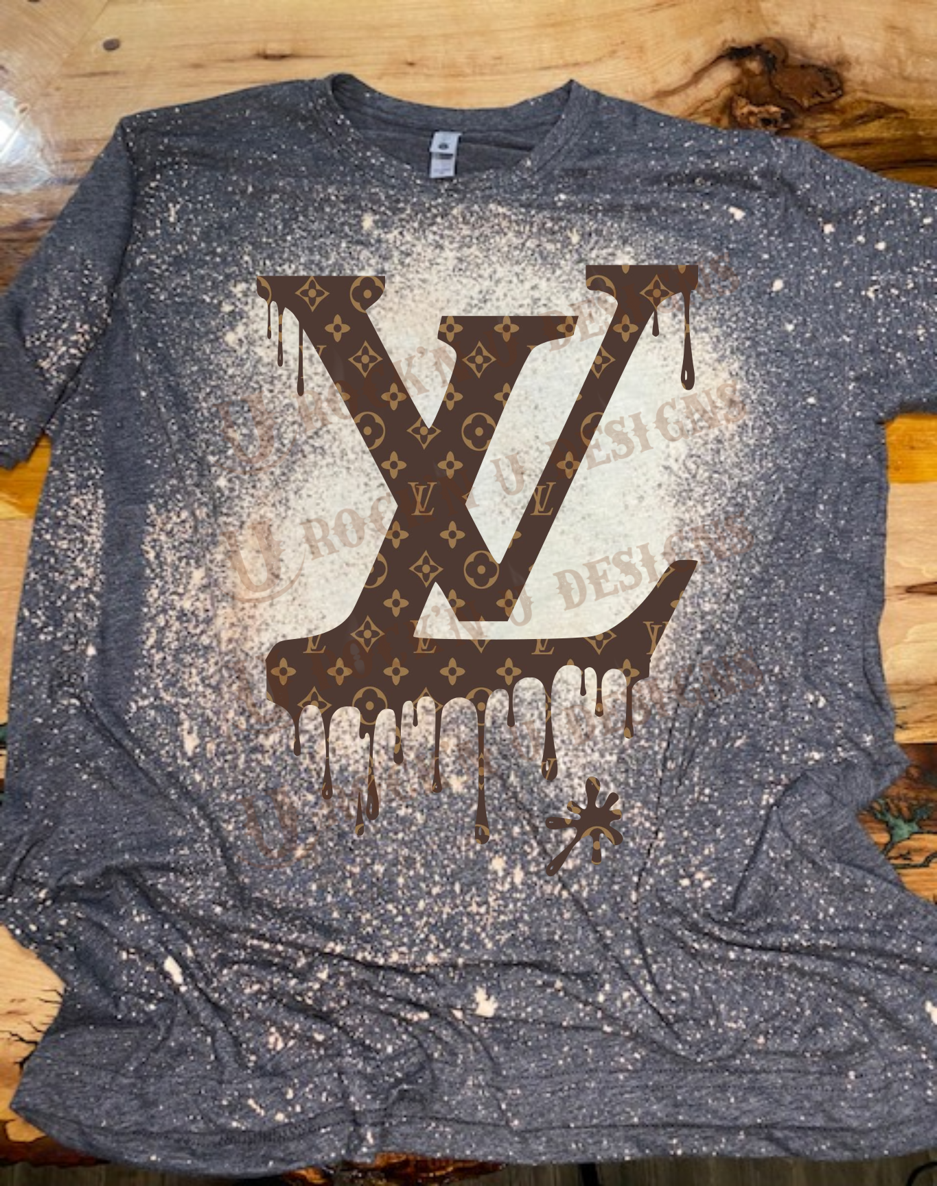 LV Drip Custom Bleached Graphic T-Shirt XL / Dark Grey