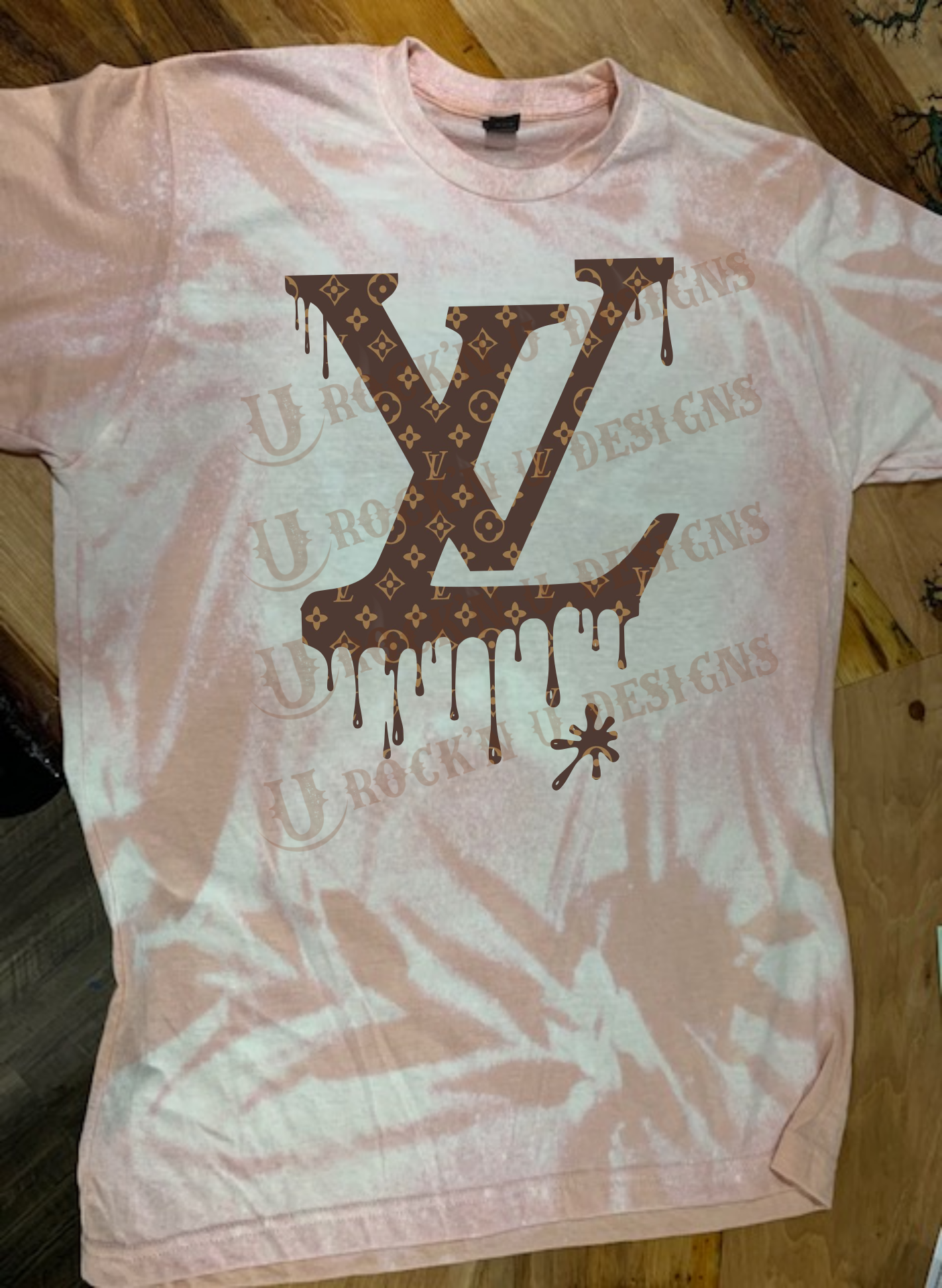 Rock'n U Designs LV Drip Custom Bleached Graphic T-Shirt 2XL / Peach