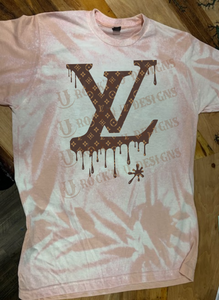 Destressed grey cow print drip Lv T-shirt