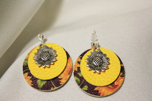 Custom Faux Leather Sunflower Earrings "LITTLE SUSIE"