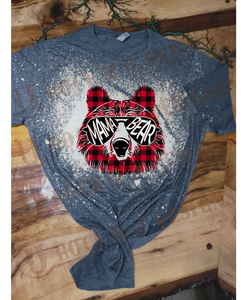 Mama Bear - Buffalo Plaid Custom Bleached Graphic T-shirt