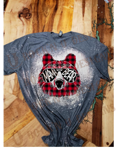Load image into Gallery viewer, Mama Bear - Buffalo Plaid Custom Bleached Graphic T-shirt
