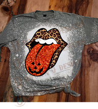 Load image into Gallery viewer, Rock&#39;n Roll glitter Pumpkin Mouth Custom Design Bleached T-Shirt