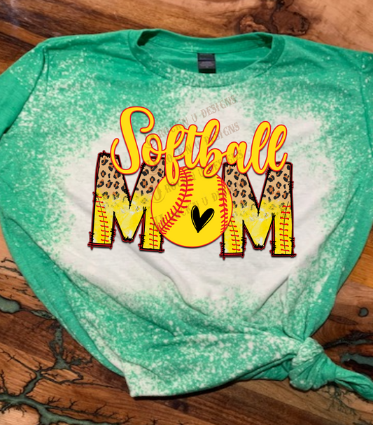 Softball Mom Leopard Heart Bleached Custom T-shirt