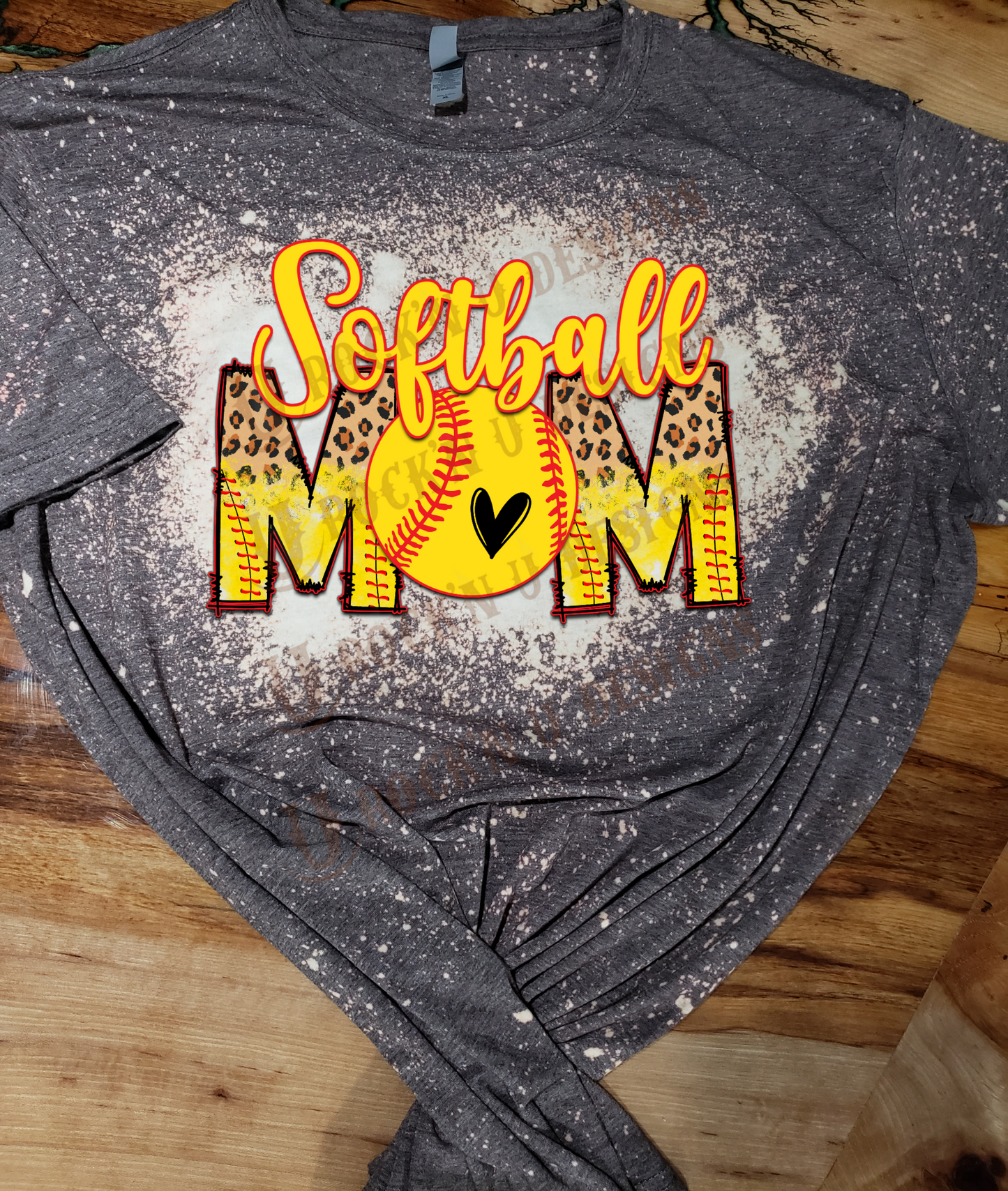 Softball Mom Leopard Heart Bleached Custom T-shirt