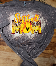 Load image into Gallery viewer, Softball Mom Leopard Heart Bleached Custom T-shirt