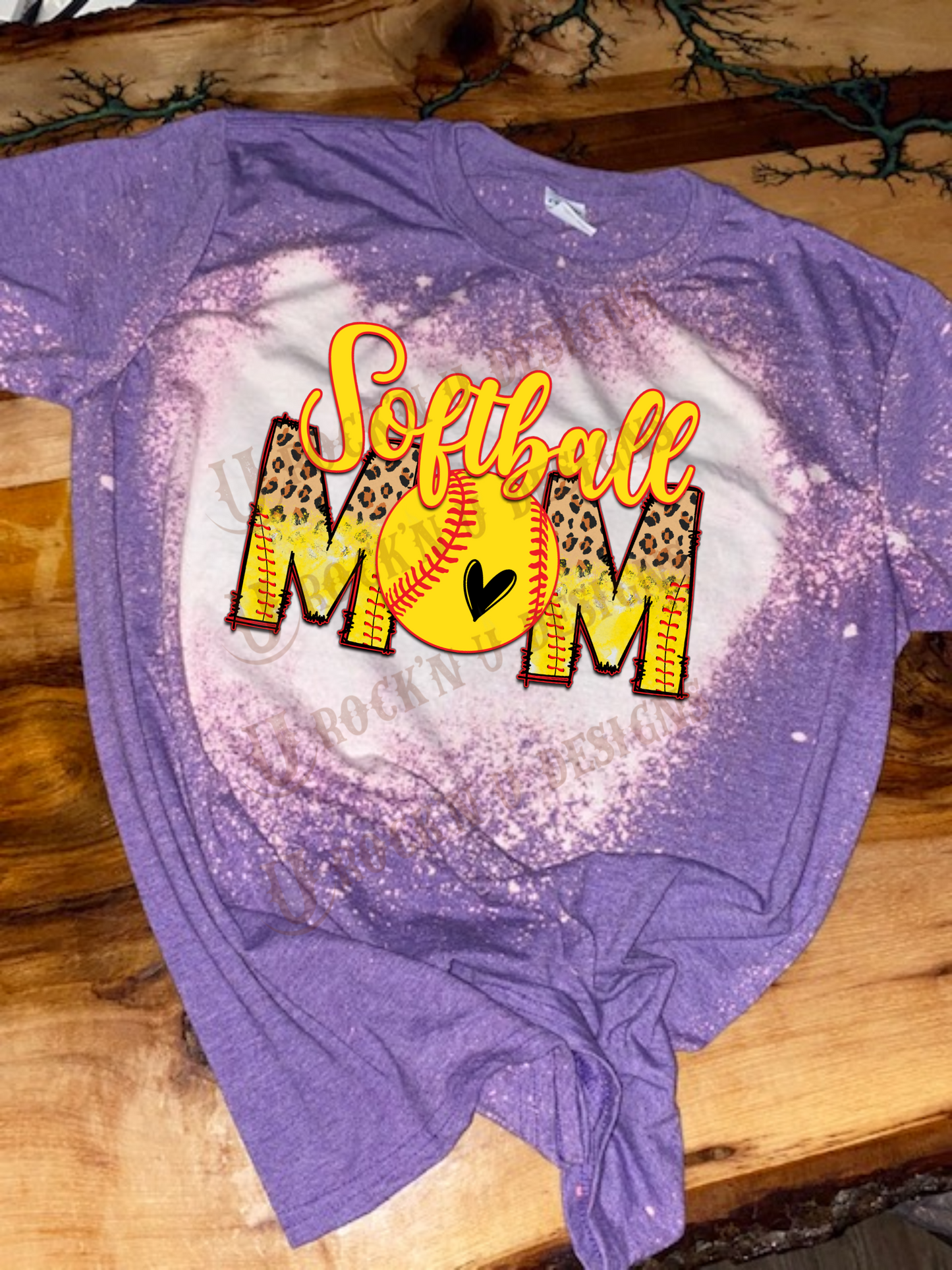 Softball Mom Leopard Heart Bleached Custom T-shirt