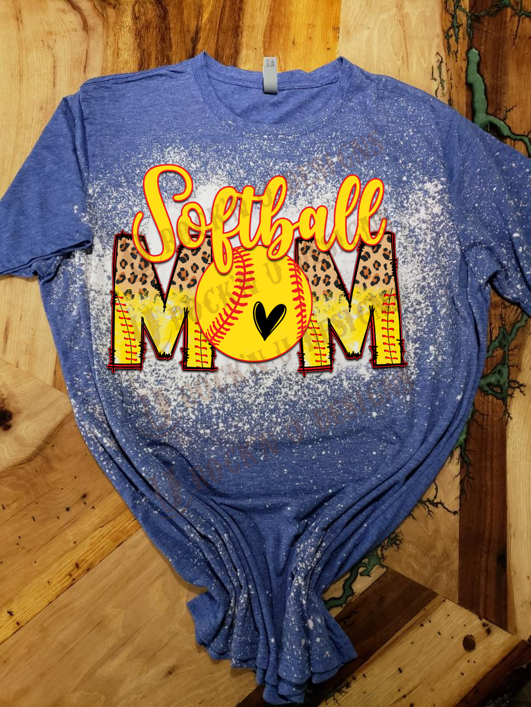 Softball Mom Leopard Heart Bleached Custom T-shirt