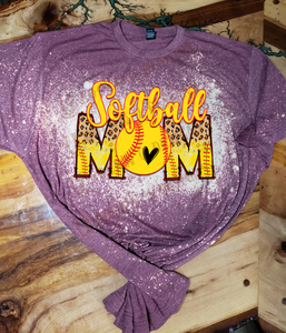 Softball Mom Leopard Heart Bleached Custom T-shirt