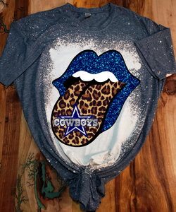 Unisex "Cowboys - Glitter Lips Leopard" Custom Bleached T-shirt