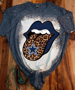 Unisex "Cowboys - Blue Lips Leopard" Custom Bleached T-shirt