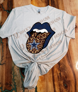 Unisex "Cowboys - Blue Lips Leopard" Custom Bleached T-shirt