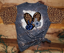 Load image into Gallery viewer, Unisex &quot;Peace, Love, Cowboys with Leopard Sleeves&quot; Custom Bleached T-shirt