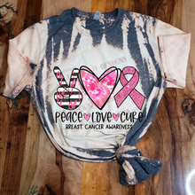 Load image into Gallery viewer, PEACE, LOVE CURE Bleached Custom Unisex T-shirt