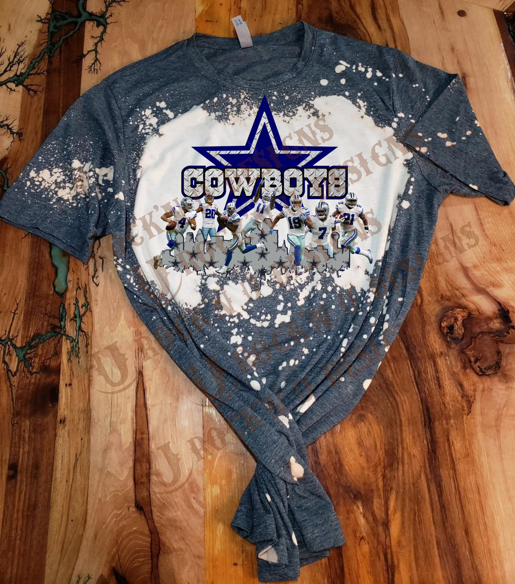 Unisex Dallas Cowboys - Skyline Custom Bleached T-Shirt XL / Denim